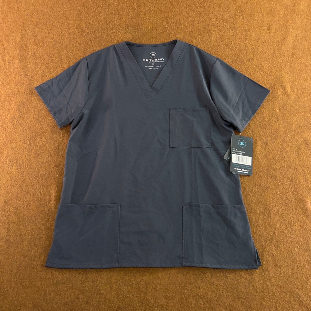 Scrubaid Unisex Medium Pewter Gray Performance V-Neck 3-Pocket Scrub Top NWT